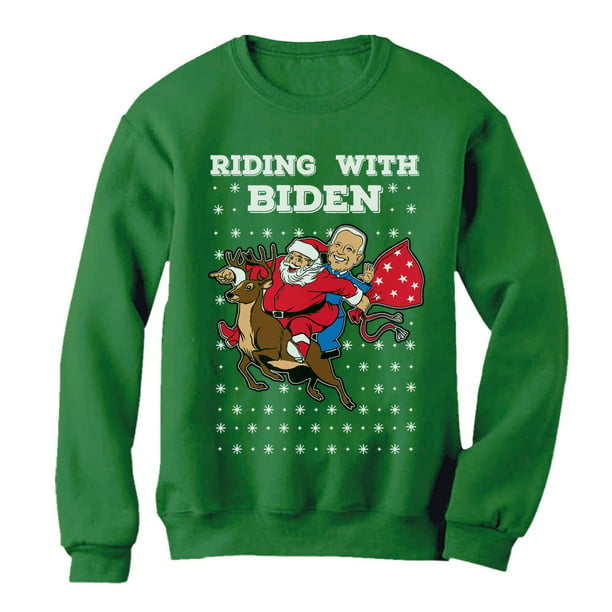 Tstars Mens Riding with Biden Ugly Christmas Sweater Funny Humor Santa Joe  Biden Xmas Sweatshirt 