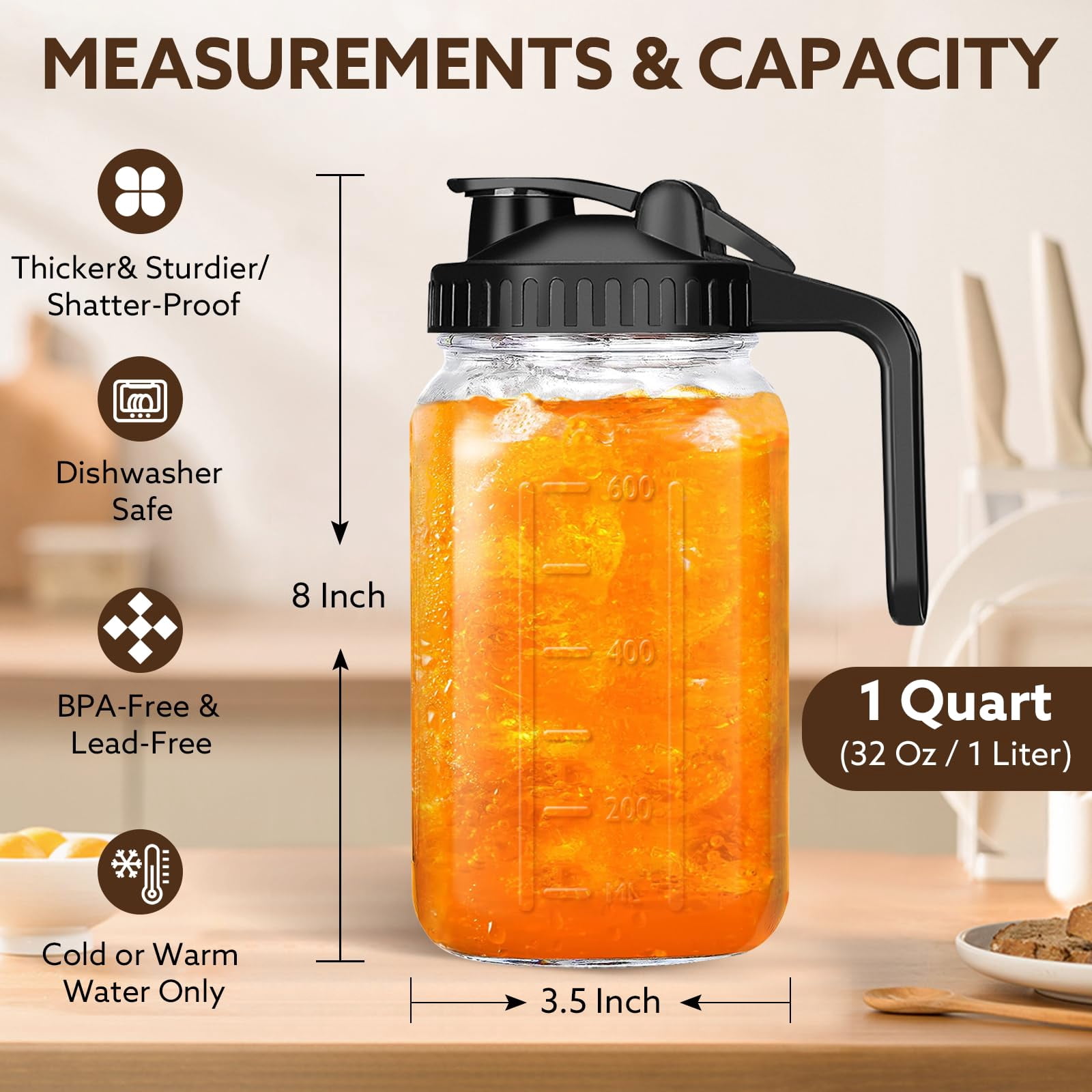 Breast Milk Pitcher  32 Oz Mason Jar With Lid Double Leak Proof 1 Quart Breastmilk Storage Containers For Fridge Glass Jug Sun Tea Juice Cold Brew Coffee
