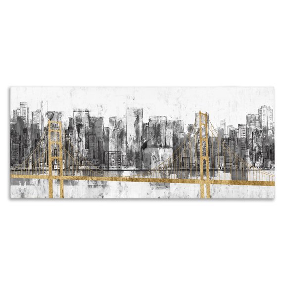 Stupell Industries Modern Urban Golden Bridge Cityscape Canvas Art, 24 x 10, by Jennifer Goldberger