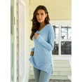 thumbnail image 4 of CALIPESSA Womens Petite Waffle Knit Side Split Solid Tops V Neck Long Sleeve Casual Fall Pullover, 4 of 5
