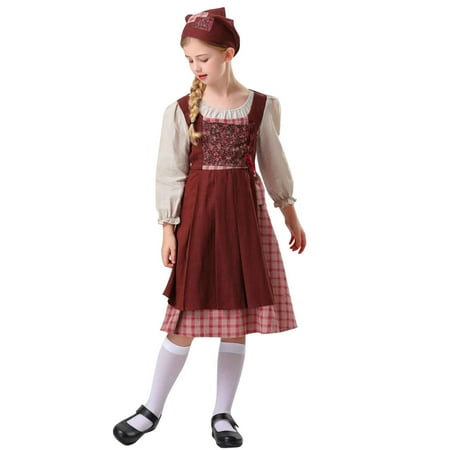 

Jgppe Girls Renaissance Dresses Vintage Long Sleeve Roundneck Patchwork Dress with Head Scarf Wraps 2 Piece