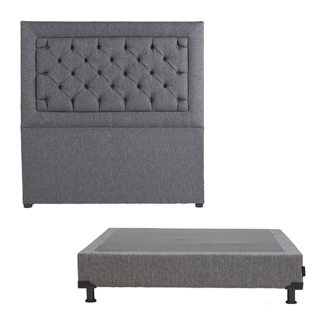 Box Base Cama Queen Size + Cabecera Mary Gris Dicasa Plomo