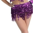 thumbnail image 5 of Lovskoo Women's Sequin Fringe Hip Skirts Fashion Belly Dance Waist Belt Hip Scarf Lace-Up Skirt Purple, 5 of 8