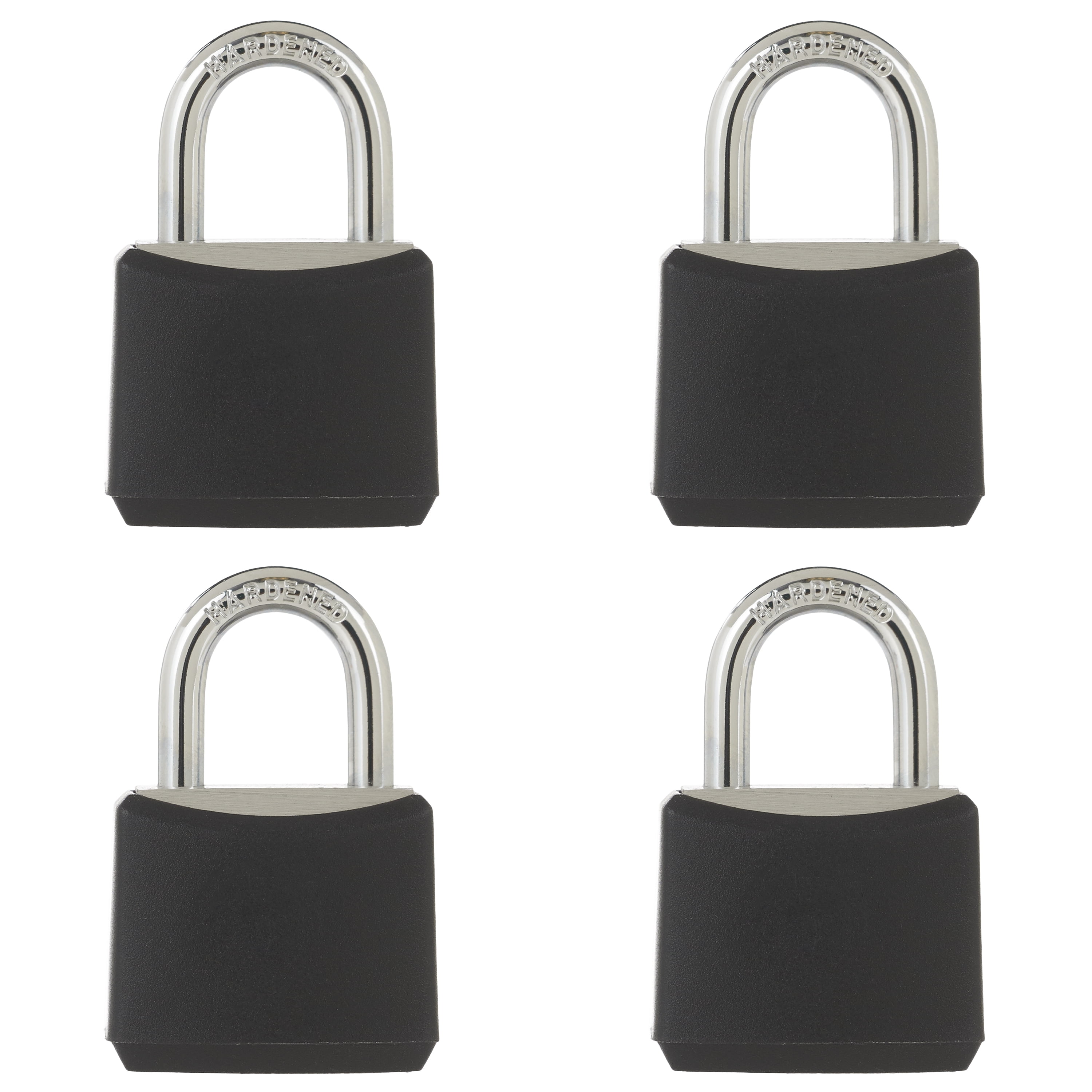 Hyper Tough Covered Aluminum Padlock, 22mm Body with 7/16 inch Shackle, 4 Pack Keyed-Alike