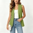 thumbnail image 4 of Olyvenn Womens Notch Lapel Single Button Sleeveless Blazer Vest, Mid Length Straight Cut Side Hand Pockets Tailored Fit Army Green L, 4 of 7
