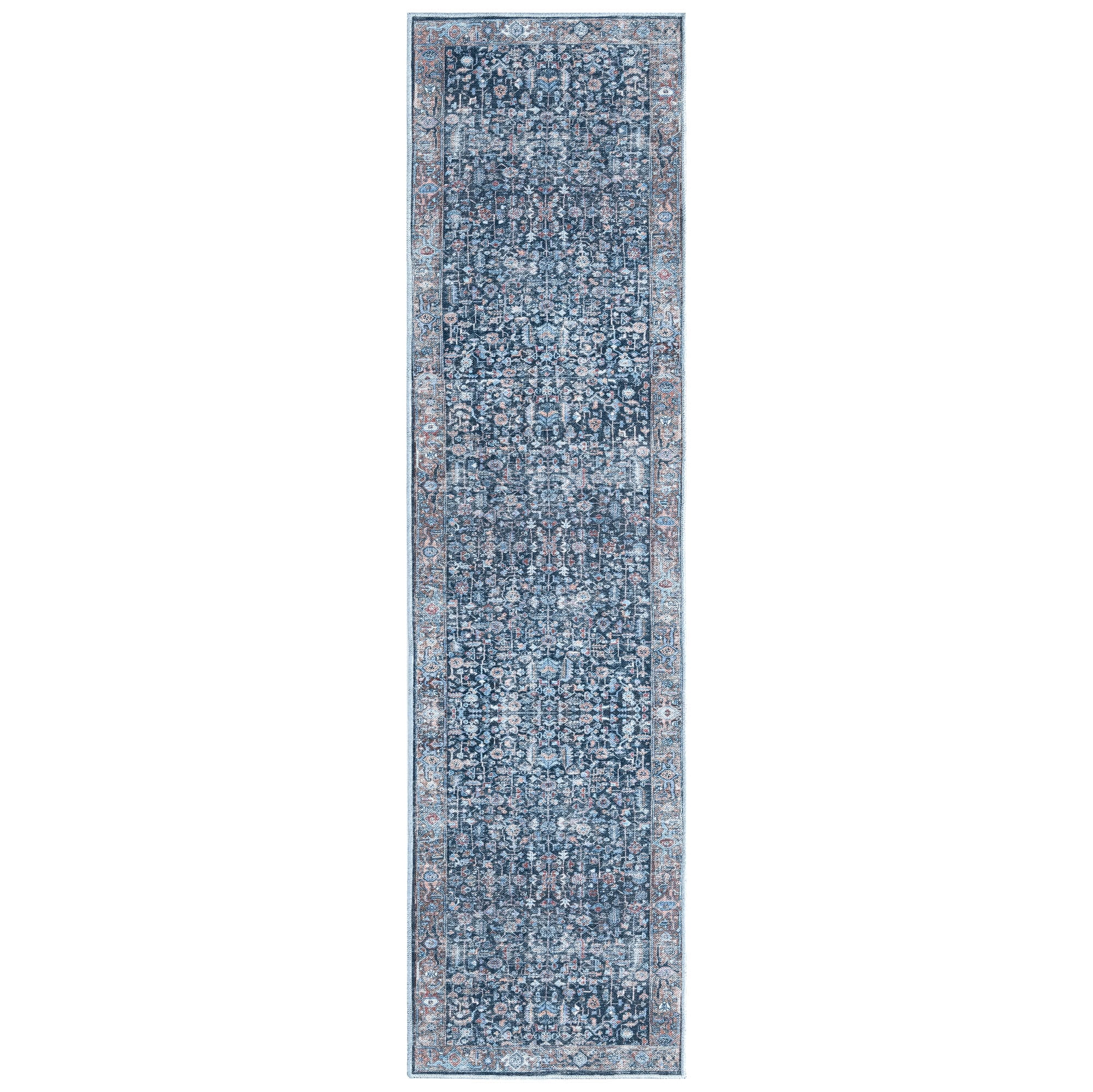 Everwash™ Callaghan Edith Distressed Vintage Machine Washable Runner Area Rug, Blue, 1'11"x7'2
