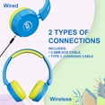thumbnail image 6 of Contixo KB-300 Kid Safe 85DB Over the Ear Foldable Wireless Bluetooth LED Headphone with Volume Limiter, Built-in Microphone, Micro SD, FM Stereo Radio, Audio Input, Blue + Yellow, 6 of 8