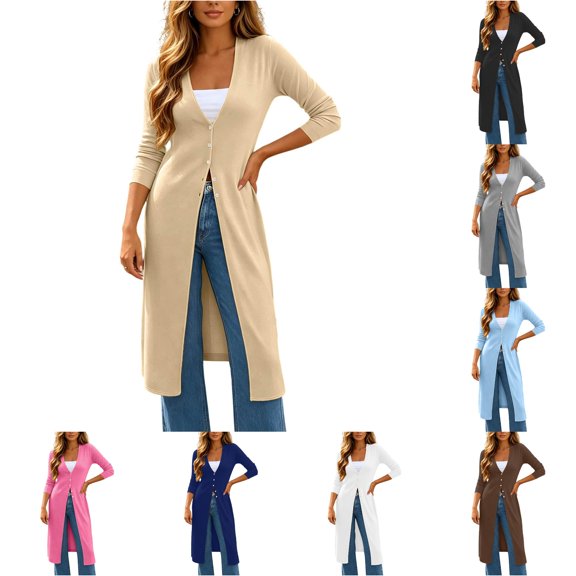 Rggeeun Oversized Cardigan Sweaters for Women Fall Cardigans Open Front Long Sleeve Coat Button Down Lightweight V Neck Outerwear Travel Trendy,Beige,L