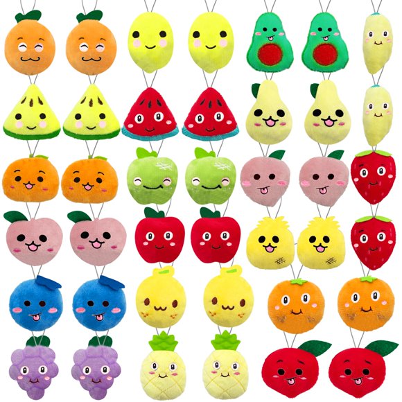Xipegpa 40 Piezas Lindos Mini Juguetes de Peluche de Frutas Frutas Rellenas Coloridas Muñeca Rellena de Melocotón Naranja Suave para Favores de Fiesta Llavero Adorno para Bolsa de Regalos Rellenos de