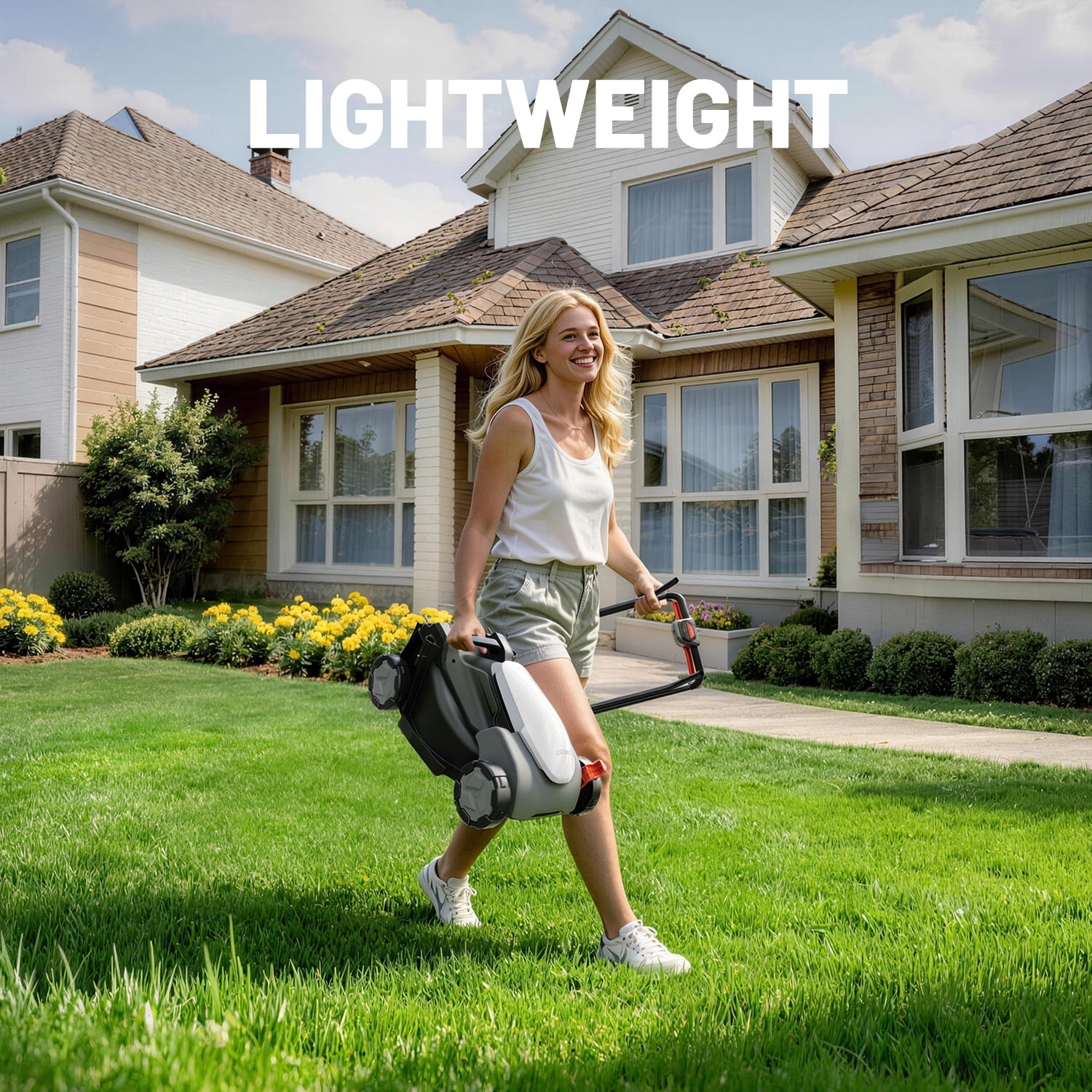Litheli 20V Cordless Electric Lawn Mower, 14-Inch, Brushless Motor, 5-Position Height Adjustment, with 5.0Ah Battery, for Lawns & Gardens