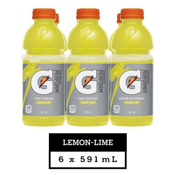 Boisson pour sportifs Gatorade Citron-lime; bouteilles de 591 mL, emballage de 6 bouteilles 6x591mL