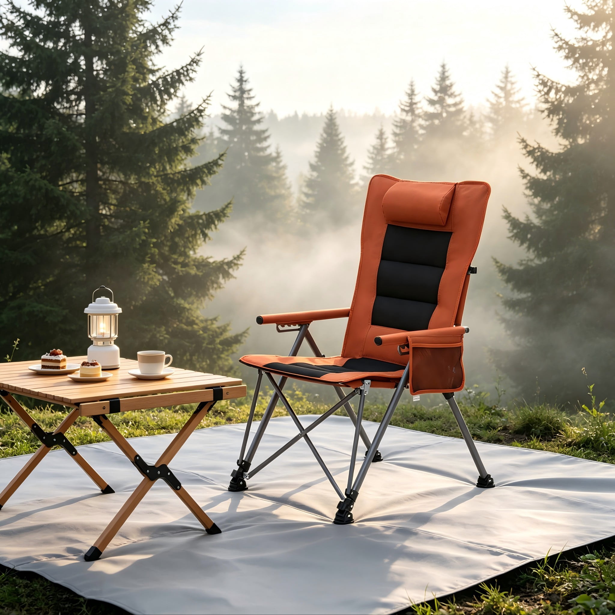 Folding Camping Chair, 5-Position Reclining High Back Outdoor Lounge Seat with Carry Bag