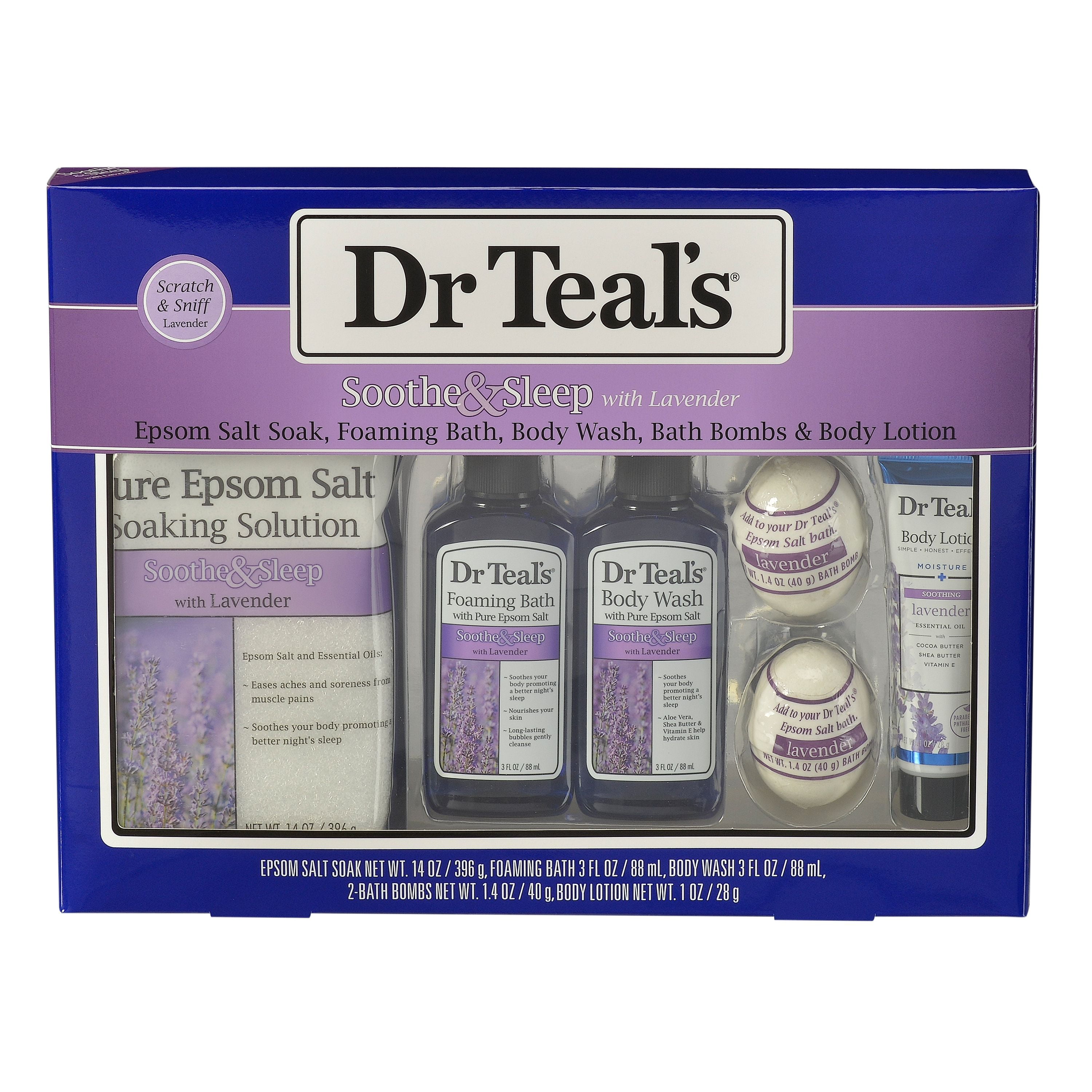 Dr Teal's Lavender Pure Epsom Salt Soaking Solution Bath Set, 6 Pieces
