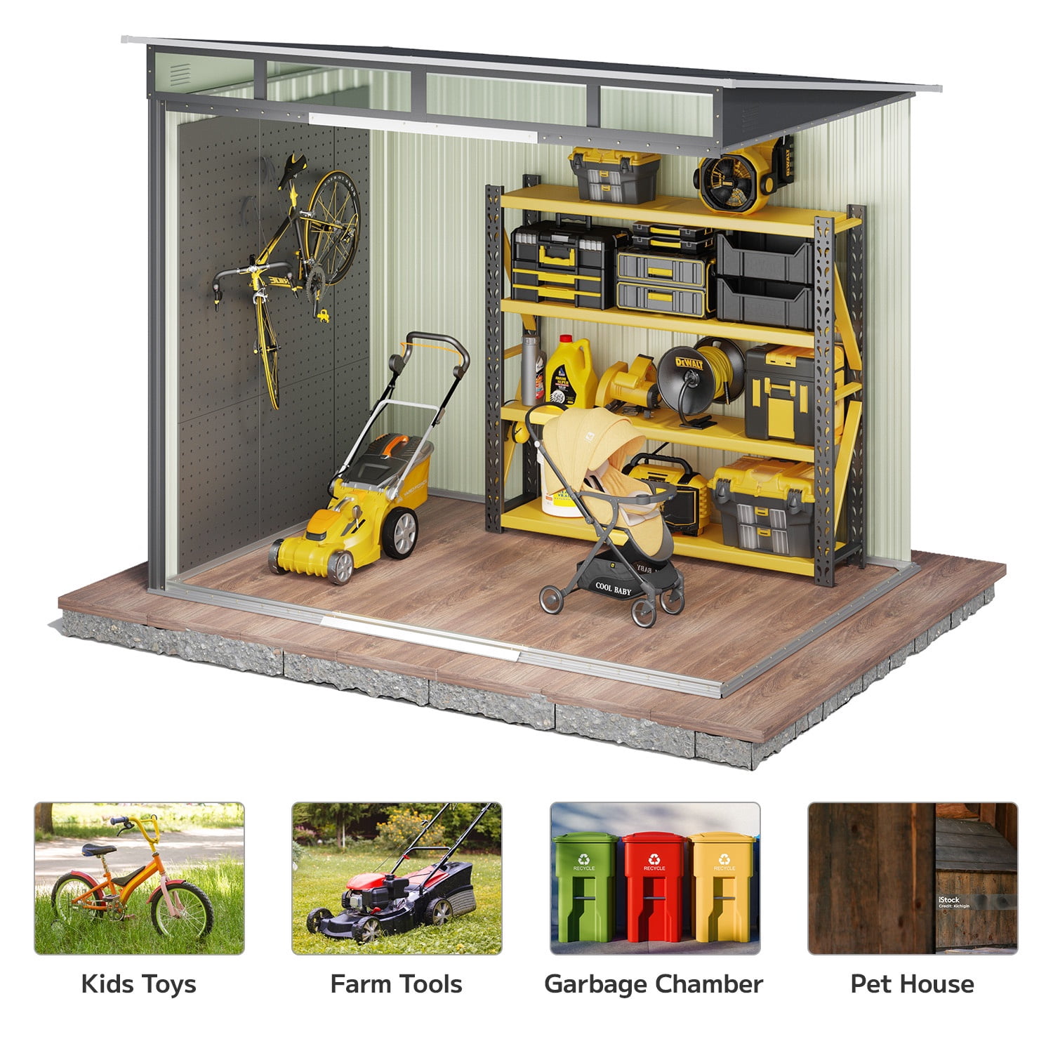 Outdoor Storage Shed, Asofer 8'x6' Metel Shed with Sliding Doors for Patio, Dark Gray
