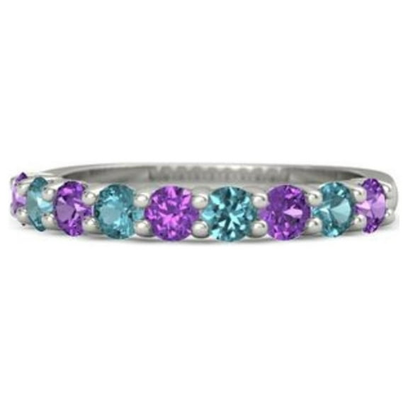 925 Sterling Silver Round 2.50 MM Amethyst London Blue Topaz Eternity Band Women Ring