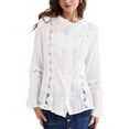 thumbnail image 1 of INSPIRAR CHIC Camisas de Puntos Suizos para Mujeres con Cuello con Volantes de Manga Larga Camisas de Botón Casual Blusas de Encaje de Ganchillo XXL Blanca, 1 of 6