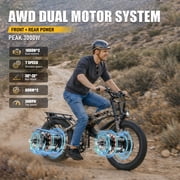 AMYET ARES AWD Electric Bike for Adults, Dual Motor 2000W Ebike, 52V 20Ah Battery, 24 x 4.0 Fat Tire, Folding Electric Mountain Bike, 34MPH, UL2849