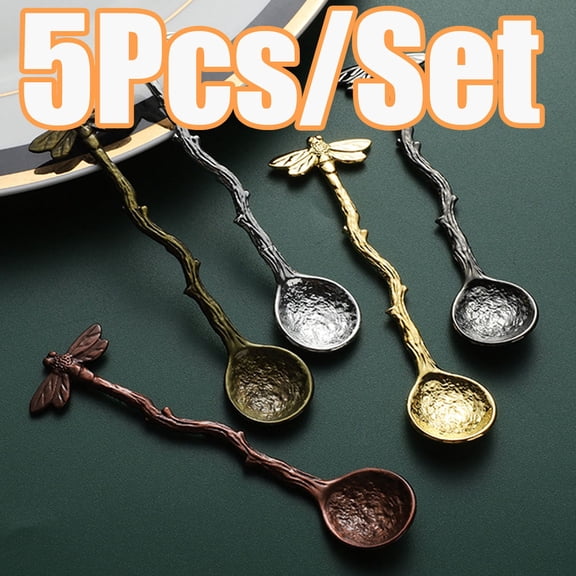 5Pcs Spoon Coffee Teaspoon Set, Zinc Alloy Tea Spoon Dessert Spoon, Cute Scoop for Stirring Drink Mixing Milkshake Jam