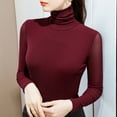 thumbnail image 2 of Jalioing Women's Turtleneck Undershirt Plus Size Long Sleeve Bottoms Shirt Spring Lightweight Slim Blouse (3X-Large, Wine), 2 of 3