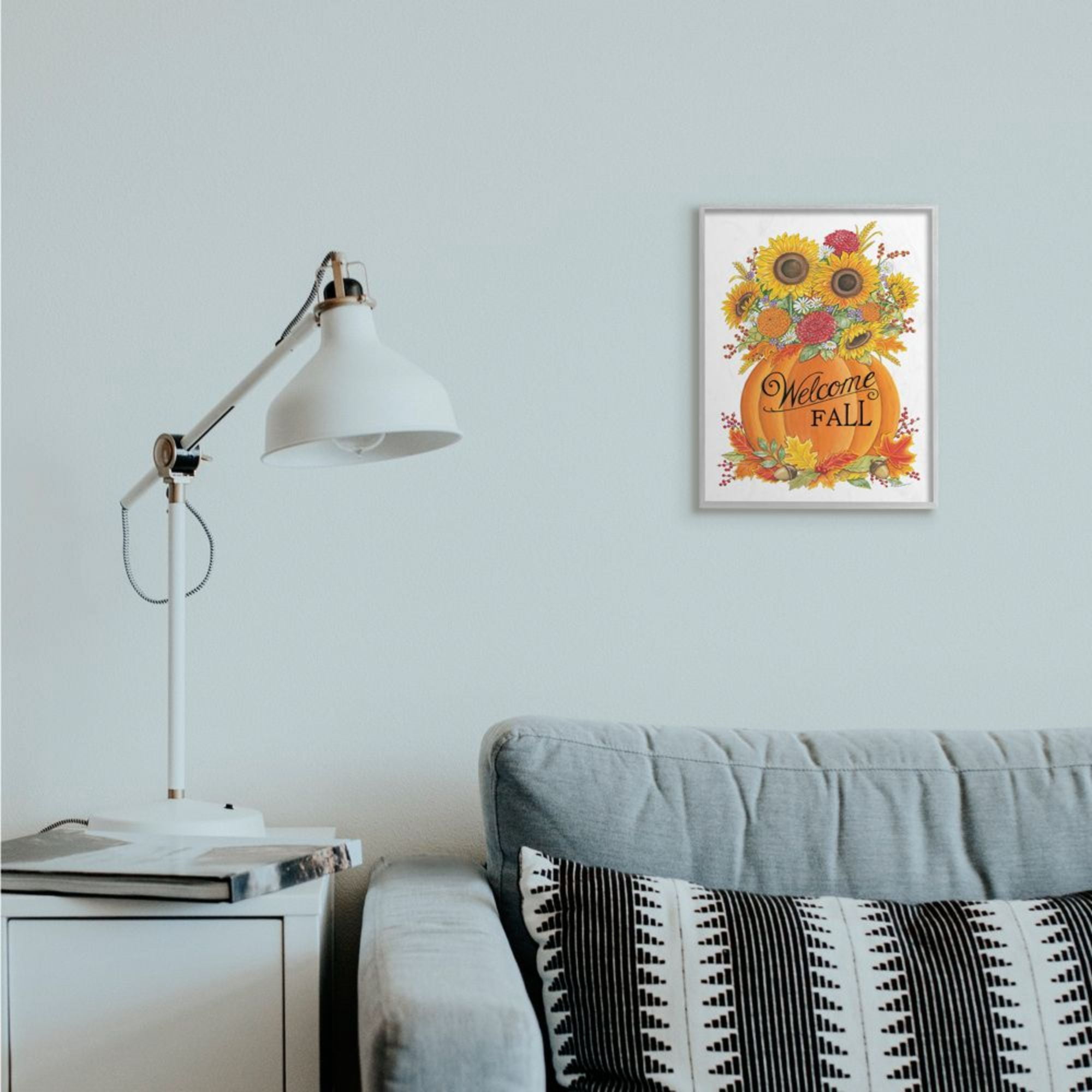 Stupell Industries Welcome Fall Phrase Autumn Pumpkin Sunflower Florals Design by Deb Strain