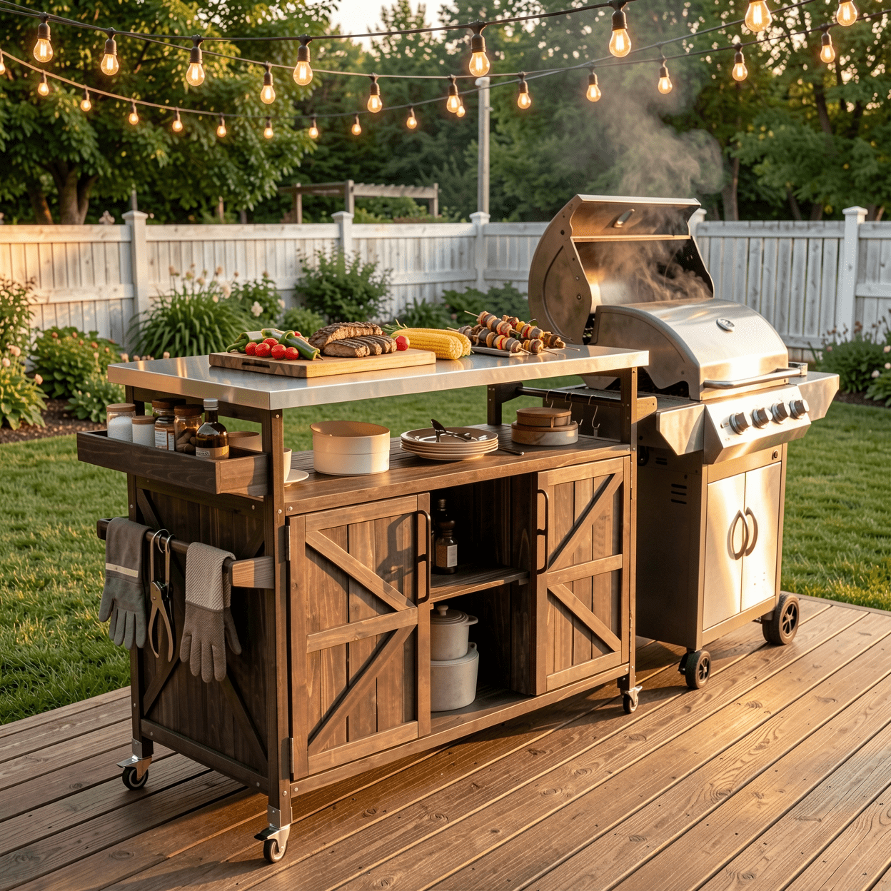 Homy Casa Outdoor Grill Cart with Storage Cabinet, Rolling BBQ Prep Table, Patio Storage Cabinet