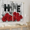 thumbnail image 2 of Red Rose Kitchen Curtains Farmhouse Wooden Floral Small Short Cafe Window Curtains Rustic Flower Black Red Rod Pocket Bathroom Window Drapes Treatment Tier Curtains 2 Panels (27.5x36 Inch), 2 of 6