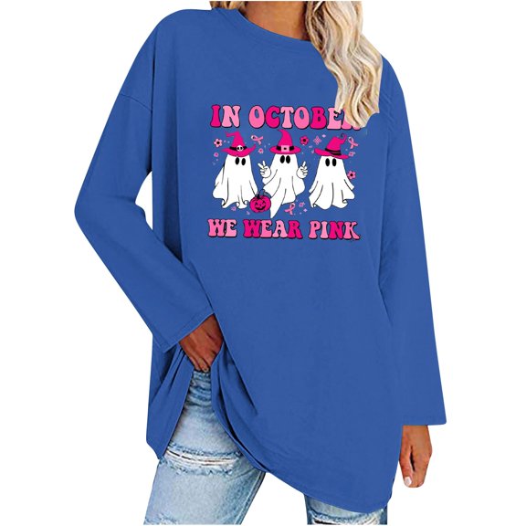 YABCSAZ Breast Cancer Scrub Tops for Women/Long Sleeve Shirts/Crewneck Shirt/Sweatshirt/Tunic Tops with Blessed Breast Cancer Pink Ribbon/Breast Cancer Awareness Breast Cancer Survivor Gifts