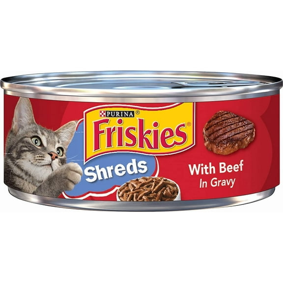 Purina Friskies Shreds Wet Cat Food, Beef Gravy, 5.5 OZ Cans 12-Count