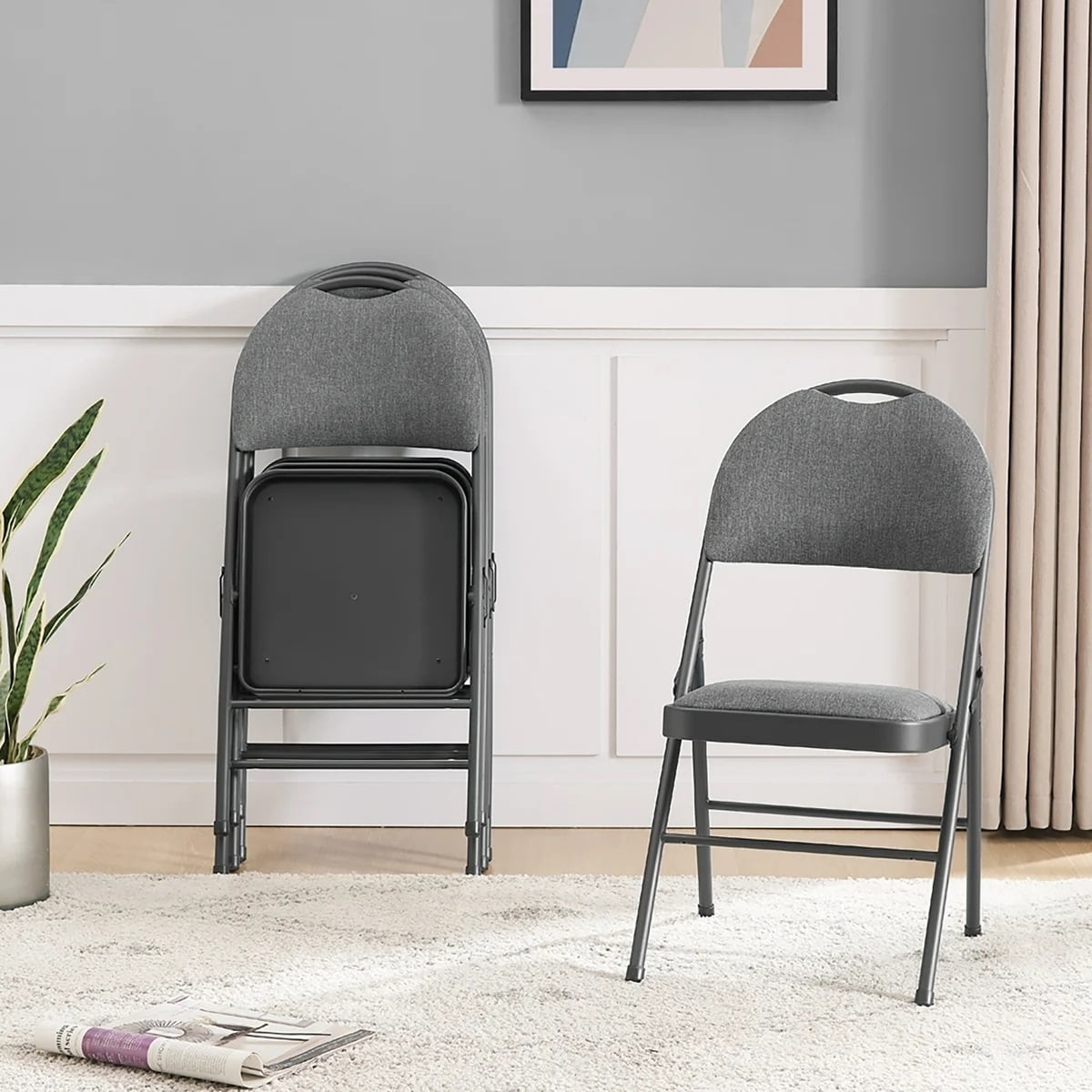 Maxchief Metal High Back Padded Folding Chair, Gray