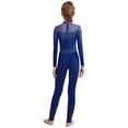 thumbnail image 3 of Hansber Kids Girls Figure Skating Jumpsuit Long Sleeve Mesh Rhinestone Gymnastics Leotard Full Bodysuit Catsuit Navy Blue 6, 3 of 6