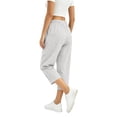 thumbnail image 4 of TEMOFON Womens Capri Pants Summer Cropped Pants Straight Leg Waisted Drawstring Pants with Pockets Lounge Lightgrey L, 4 of 9