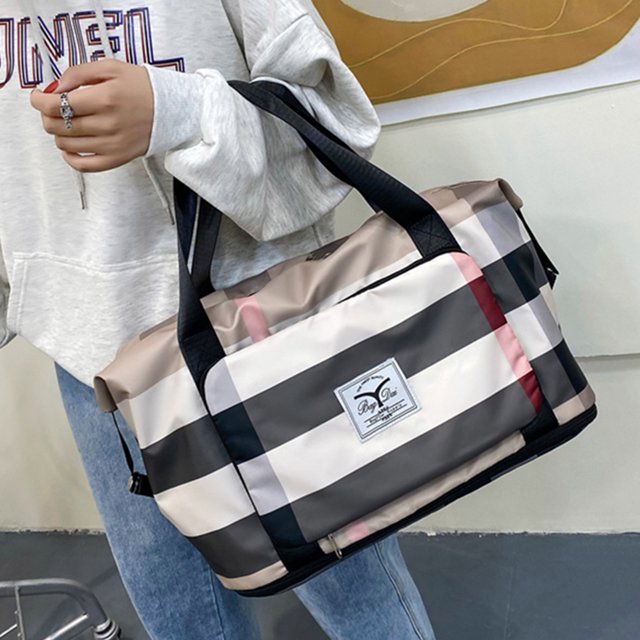 Mochila Bolso de lona a cuadros, ligera, plegable, deportiva, para gimnasio, para nadar, senderismo (caqui)