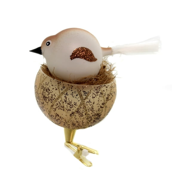 Golden Bell Collection Small Bird In Nest Christmas Orn Clip-On Br491 Brown