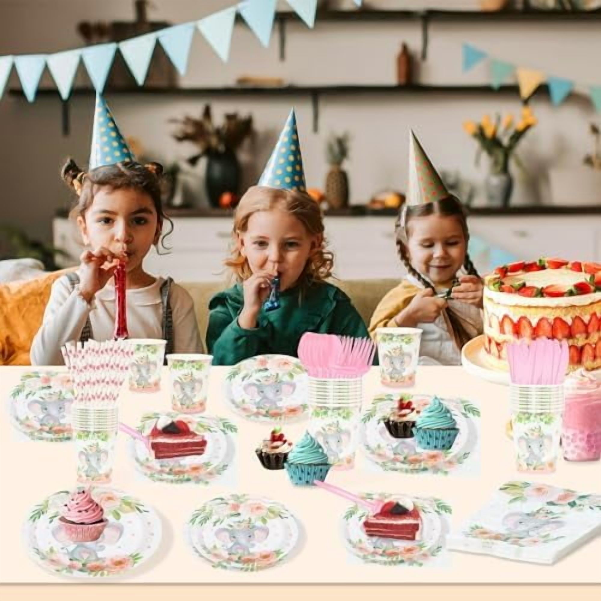 192 Pcs Elephant Baby Shower Plates and Cups and Napkins Sets Serve 24 Guests Pink Elephant Baby Shower Decorations Gender Reveal Themes Party Supplies Decor Birthday Paper Tableware Girl