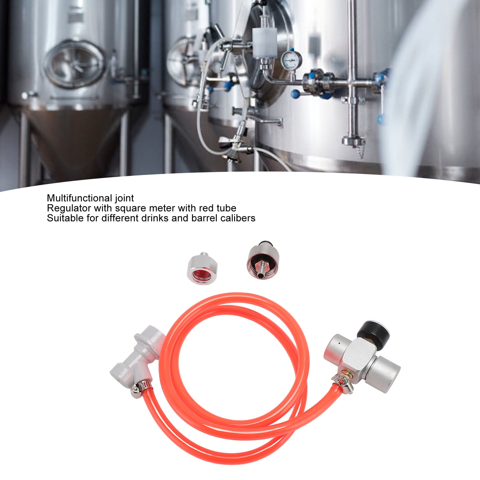 Rupoun Mini Keg Regulator Automatic Stainless Steel Coffee Soda Keg CO2 Pressure Regulator Dispenser with 1m / 39.3 inches Red Hose for Homebrew System