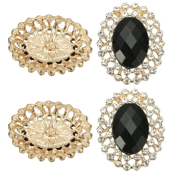 Uxcell 4Pcs Rhinestone Buttons, Large Gemstone Sew on Rhinestone Buttons for Clothing, Black