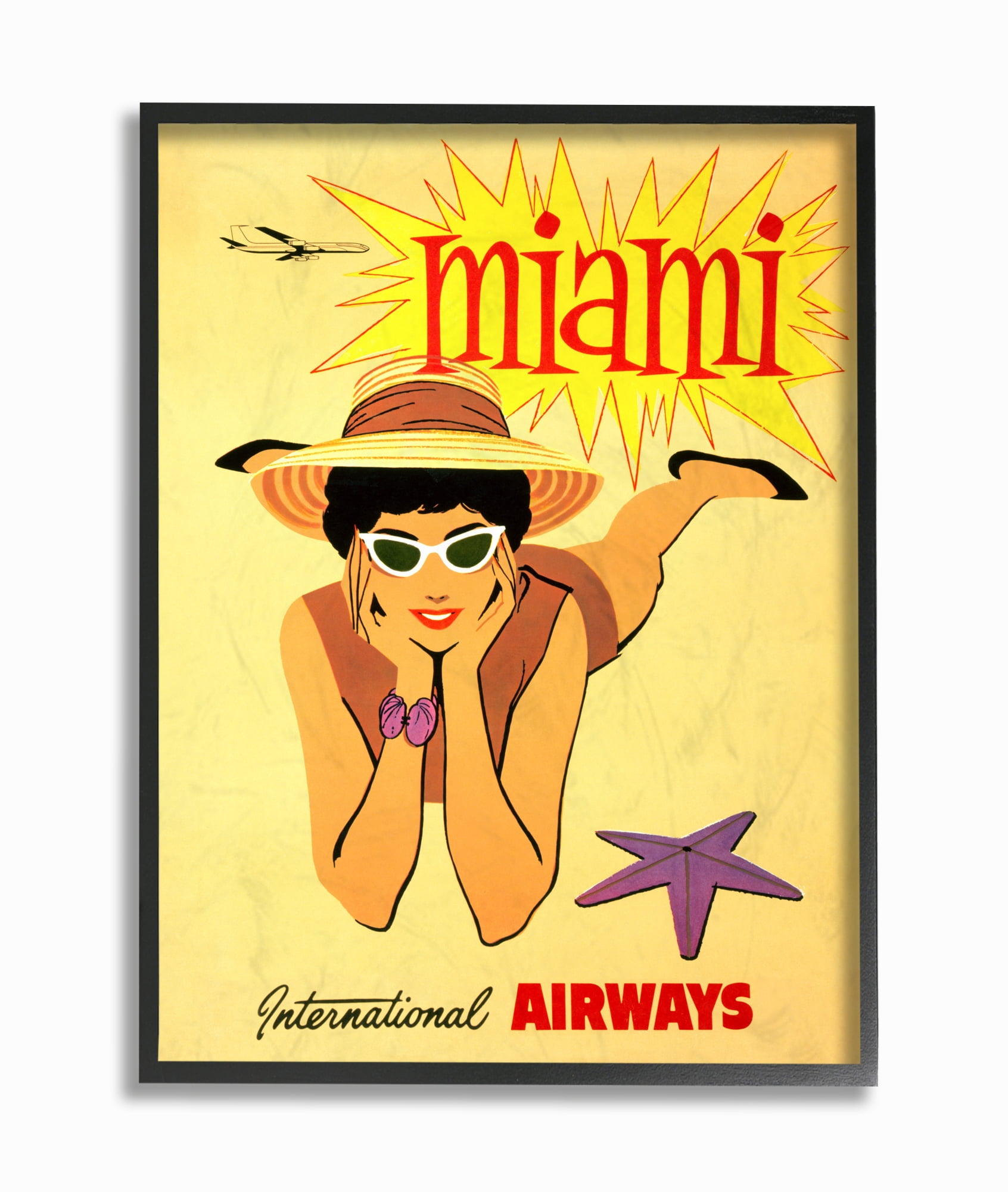 The Stupell Home Decor Collection Vintage Miami Beach Poster Oversized Framed Giclee Texturized