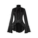 thumbnail image 3 of Blusa gótica de cuello alto con cordones, mangas acampanadas, volantes, botones asimétricos en capas, camiseta victoriana para mujer, top steampunk, 3 of 5