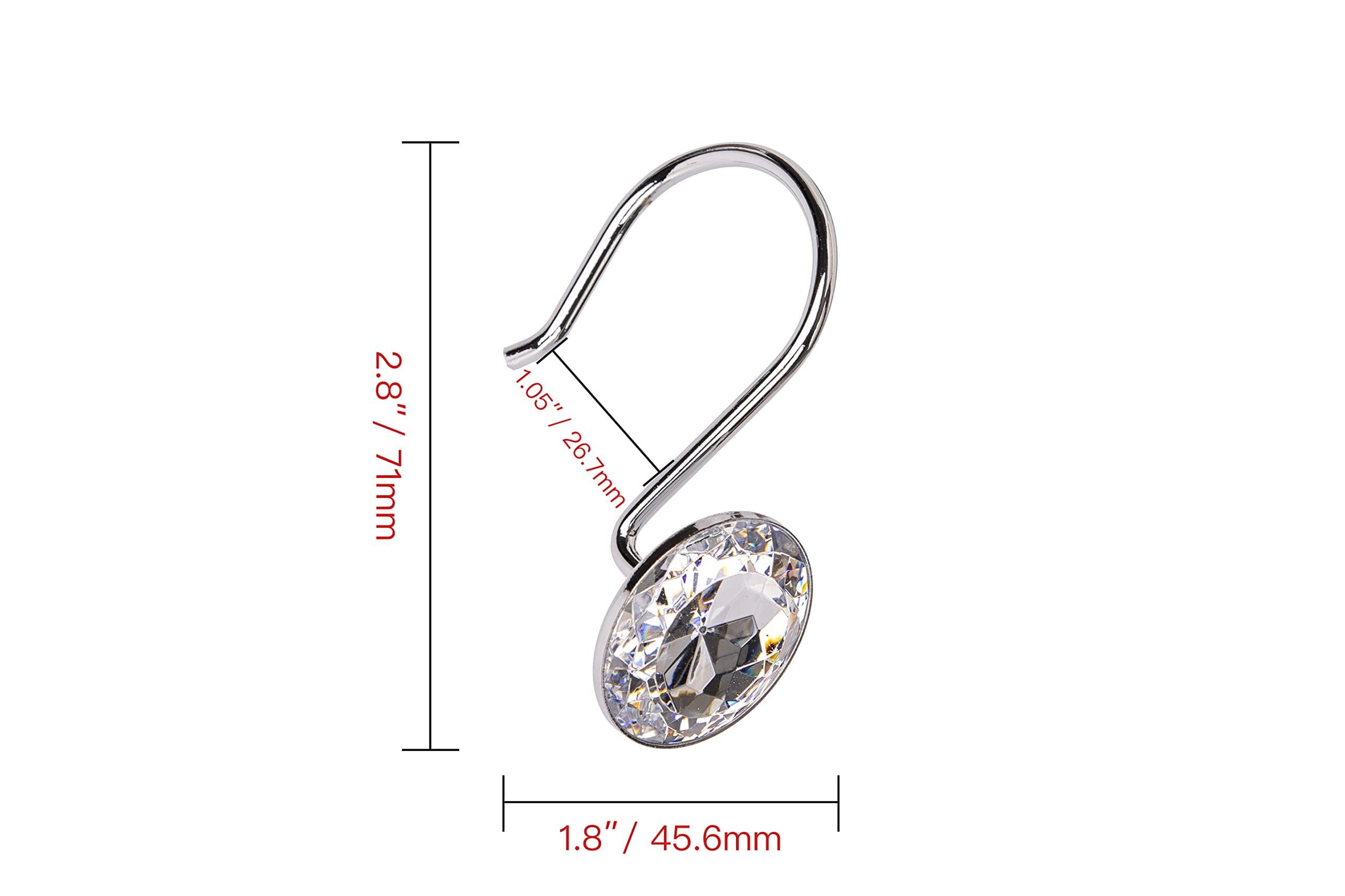 Utopia Alley Shower Hooks - Shower Curtain Rings for Bathroom - Rust Resistant Shower Curtain Hooks for Shower Curtain or Liner - Shower Curtain Rings with Crystal Design - Set of 12, Polished Chrome