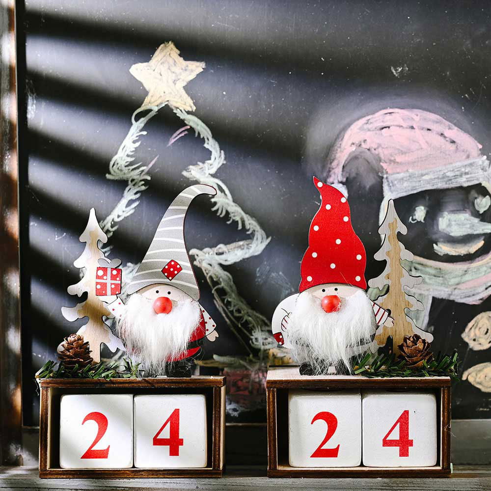 Christmas Wooden Advent Calendar Countdown Santa Claus Xmas Party Desktop Decor