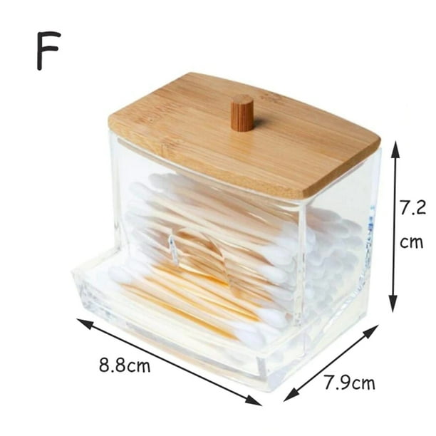 Caja de almacenamiento acrílica, tarro de baño, organizador de maquillaje, soporte redondo para almohadilla de algodón, caja para bastoncillos, dispensador de soporte Qtip con tapa de bambú,F