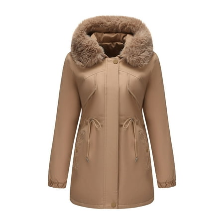 Gamivast Womens Fleece Lined Jackets Oversized Fuzzy Sherpa Zip up Faux Fur Collar Hoodies with Pockets Button Cuffed Long Sleeve Winter Coats Casual Work Parka with Drawstring Waist