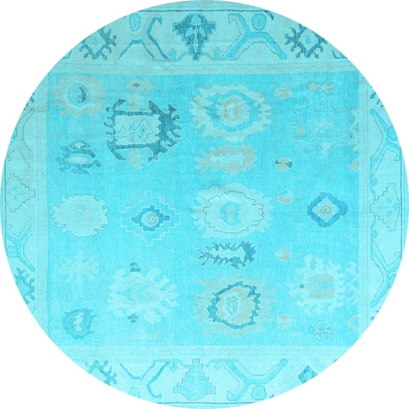 Ahgly Company Indoor Round Oriental Light Blue Traditional Area Rugs, 4' Round