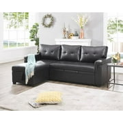 Naomi Home Perry Modern Leather Sectional Sofa with Storage Chaise-Color:Black,Fabric:Air Leather