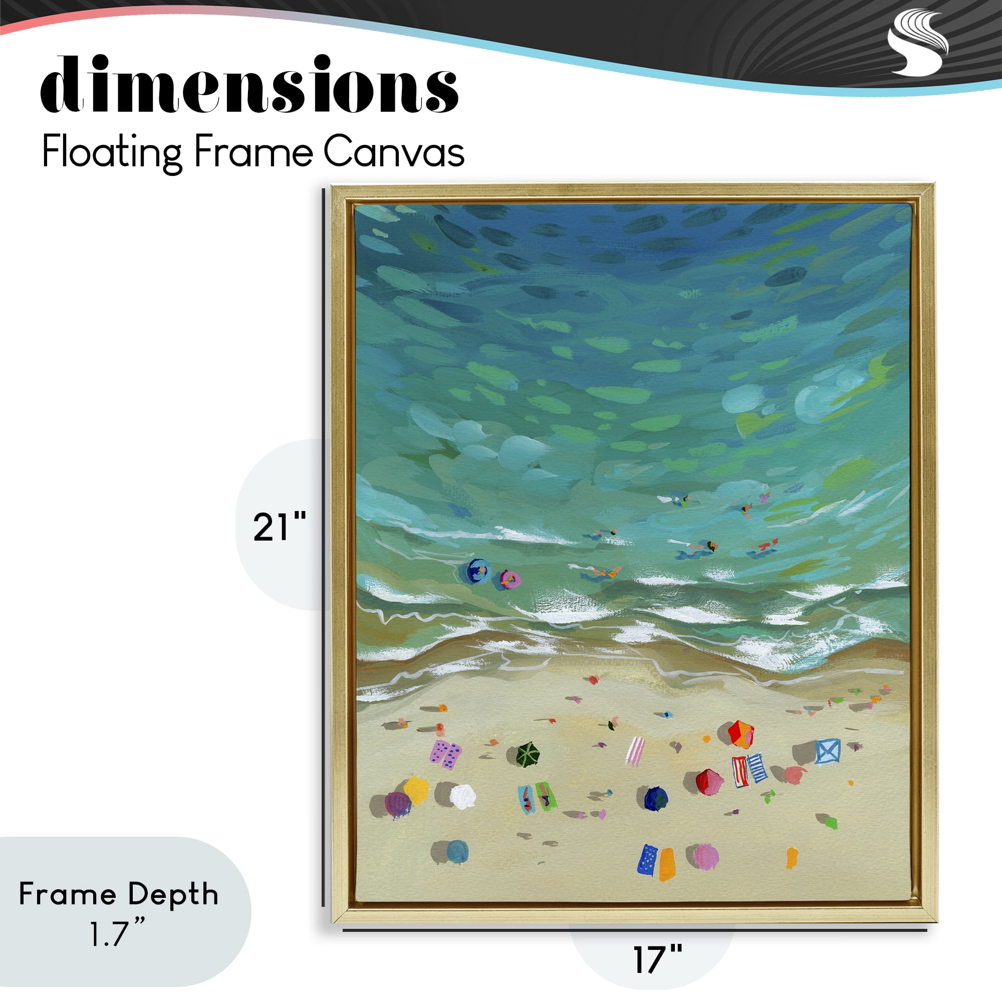 Stupell Industries Aerial Beachside with Umbrellas Gold Framed Floater Canvas Wall Art, design by Brook Page
