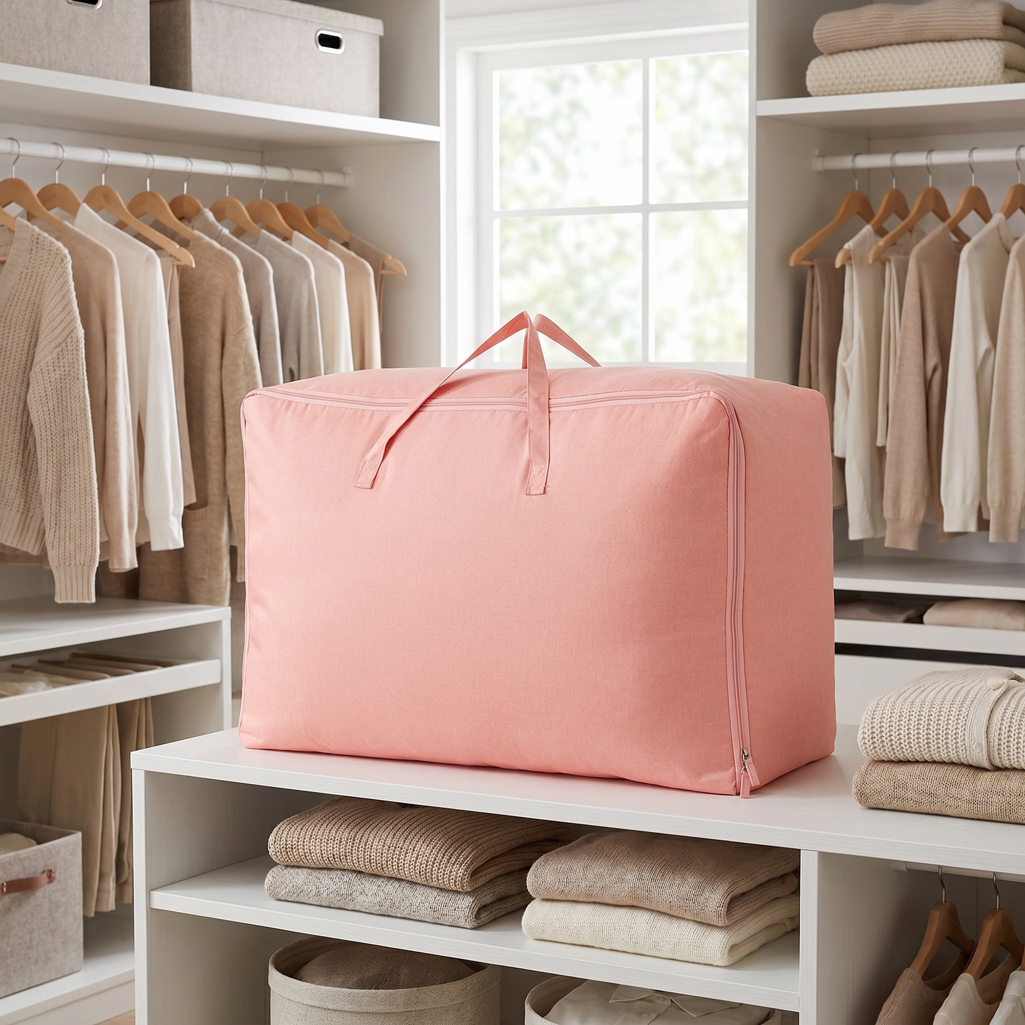 Unique Bargains Cation Fabric Storage Duffel Large Zipper Carry Bag Pink 27.6"x19.7"x11.8"