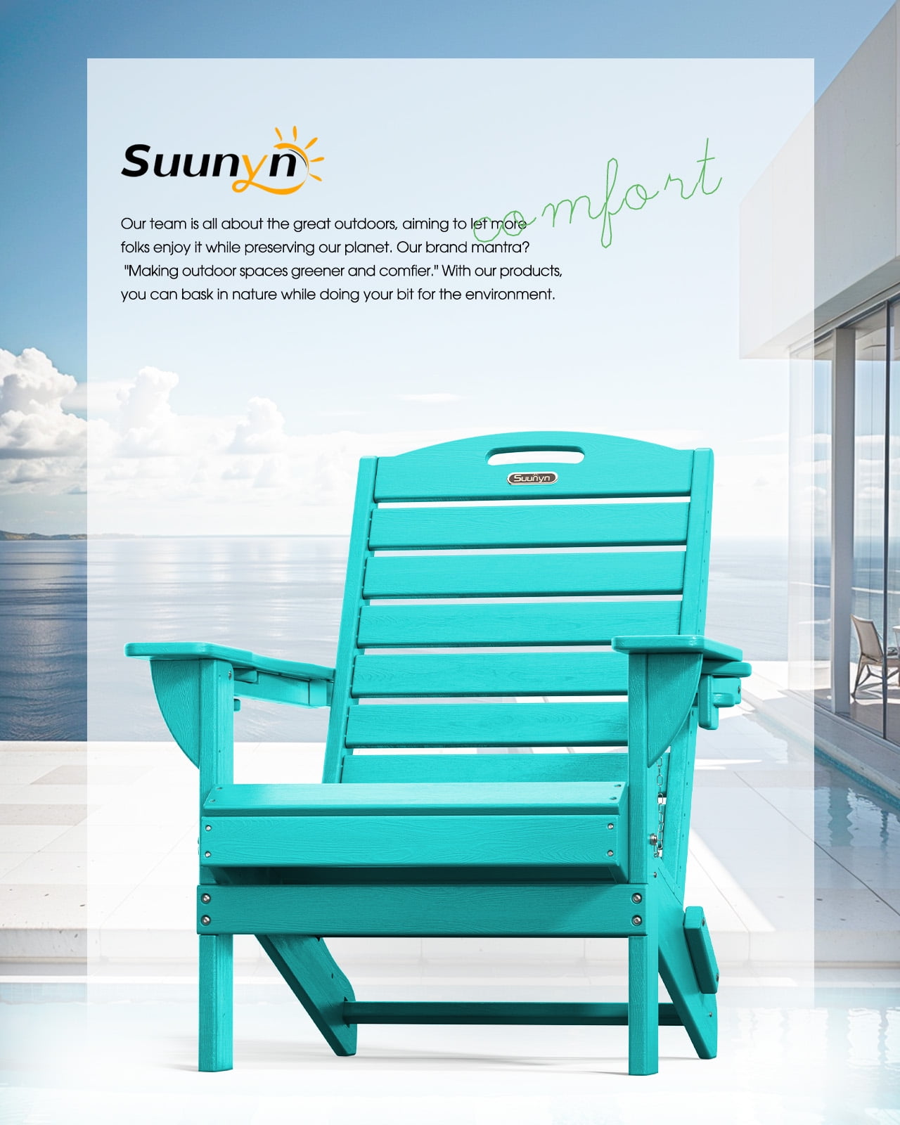 Folding Adirondack Chair Set of 2 Outdoor Fire Pit Chairs HDPE All-Weather with Cup Holder Patio Garden Blue