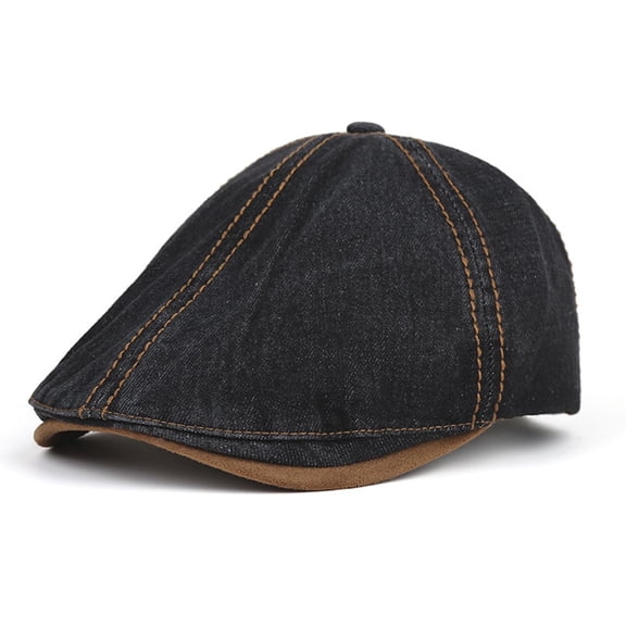 Fewfanhot Men's Vintage Denim Newsboy Cap with Suede Brim, Contrast Stitching, Classic Flat Cap for Casual Wear, Golf, Outdoor Activities