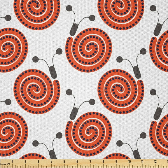 Ambesonne Snail Fabric by the Yard Microfiber, Style Forest Insects, 3 Yards, Vermilion Grey and White