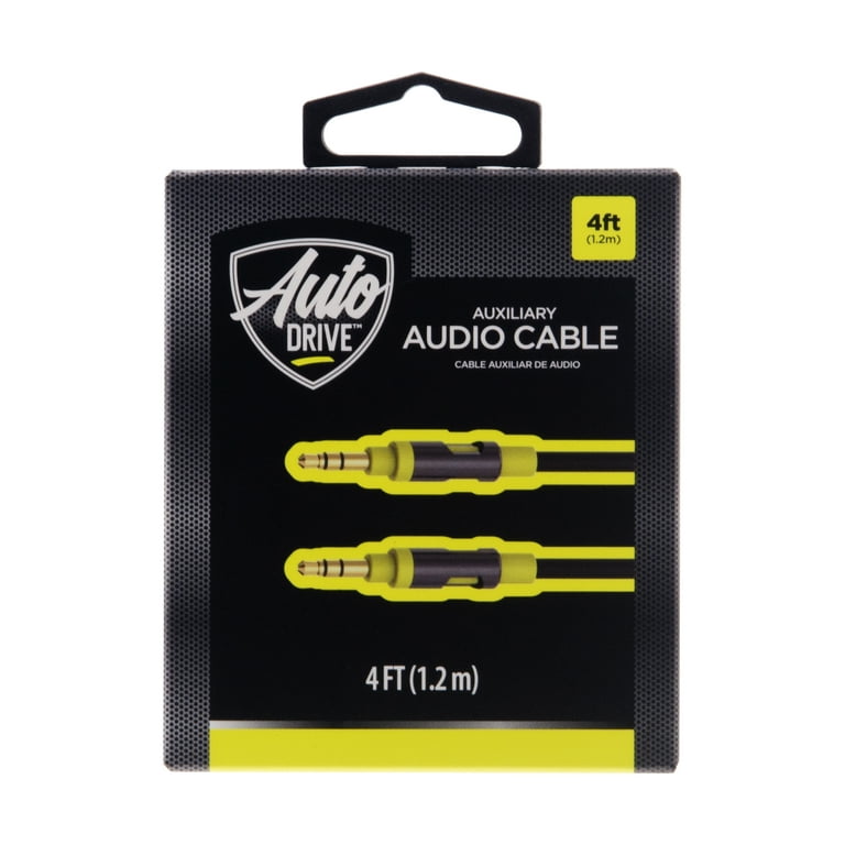 Auto Drive Universal 3.5mm Auxlilary Audio Cable,4ft Long,Black Color with  Yellow Aluminum Housing, AD19AUX04